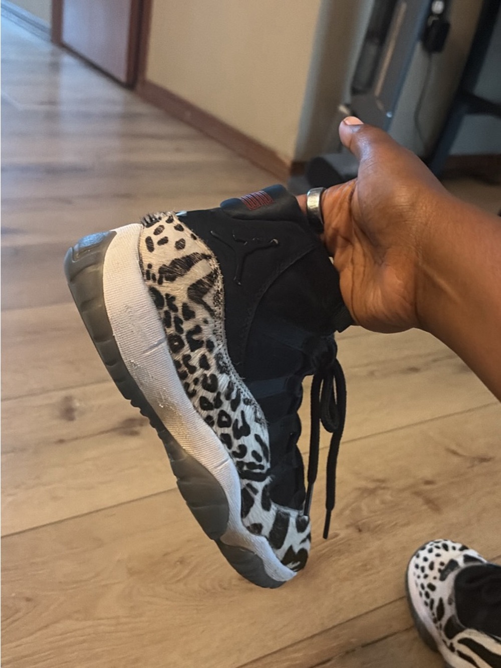 Jordan Women's Black & White Leopard-Accent Retro Sneaker